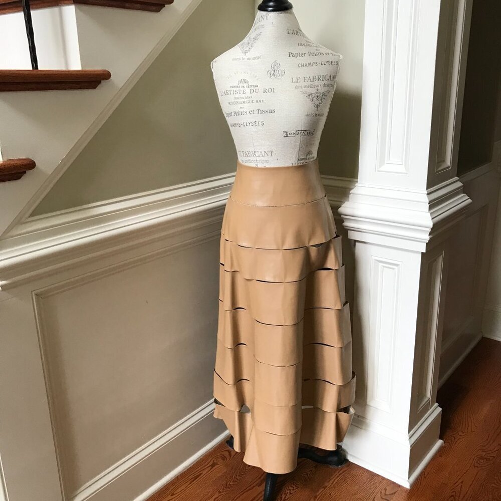 A.W.A.K.E Mode Multi Strap Midi Skirt Womens 40 Tan Vegan Leather A-Line Awake - Picture 8 of 15